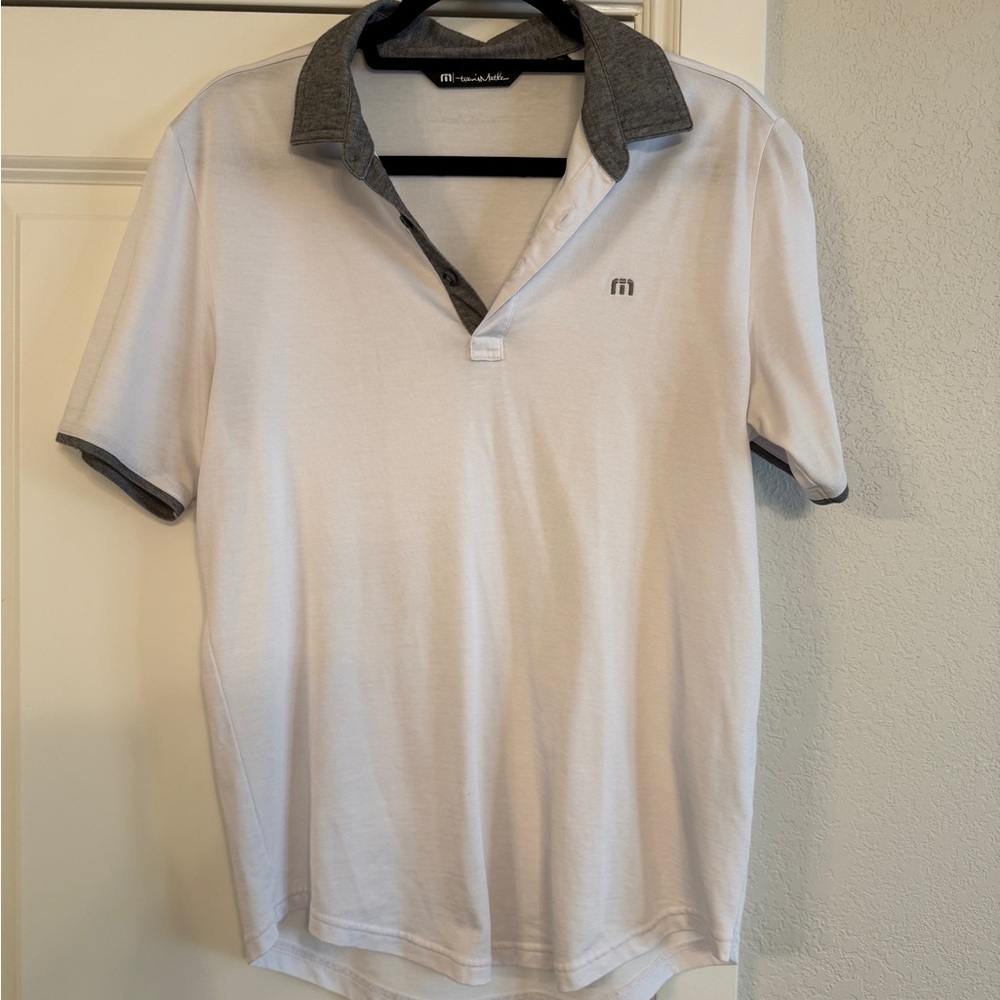Travis Mathew White and Gray Polo Shirt